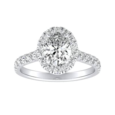 Auriya Platinum Classic Oval-cut 7/8cttw Halo Diamond Engagement Ring (I-J, I1-I2)