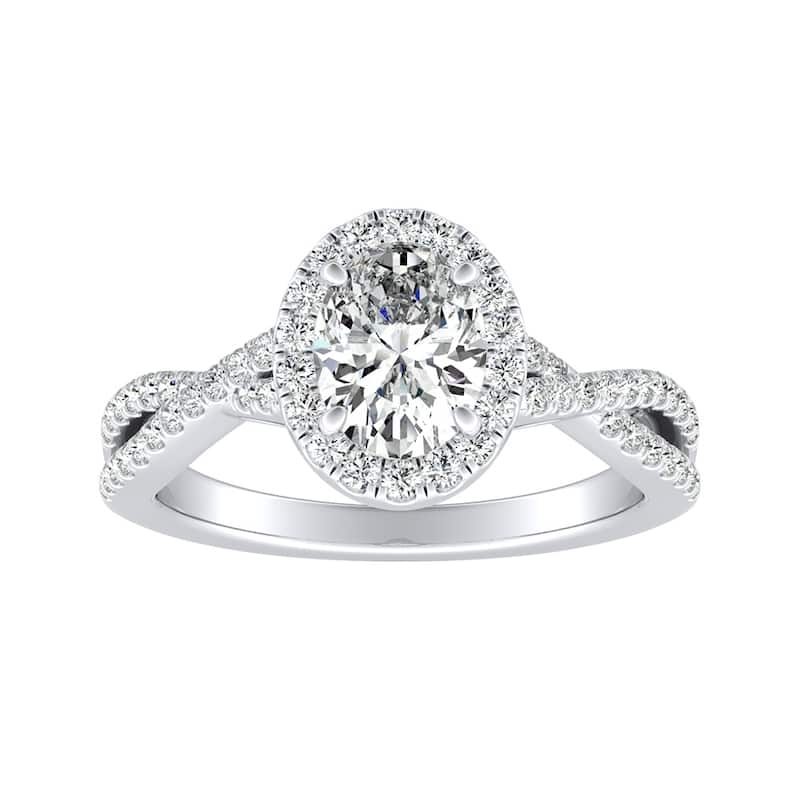 Auriya Platinum Twisted Oval-cut 5/8ctw Halo Diamond Engagement Ring (I-J, I1-I2)