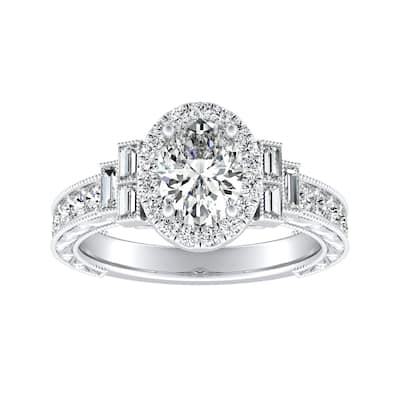 Auriya Platinum Vintage Art Deco Oval-cut Halo Diamond Ring 1 1/4cttw