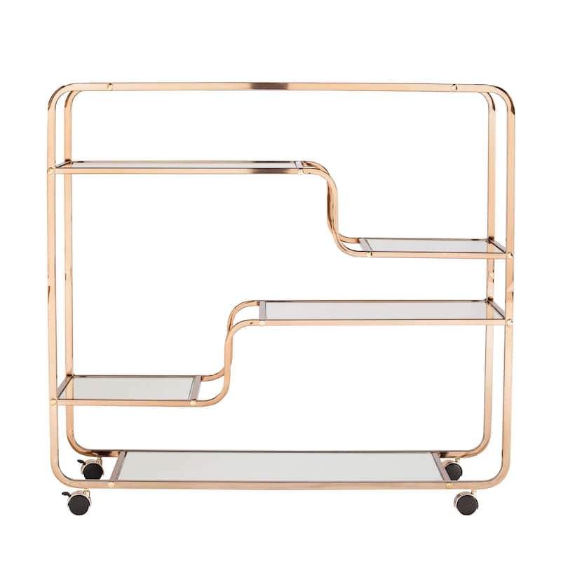 SEI Furniture Stovring Champagne Gold Mirrored Bar Cart