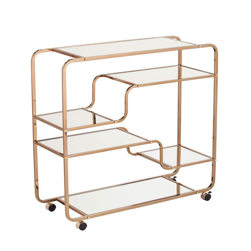 SEI Furniture Stovring Champagne Gold Mirrored Bar Cart