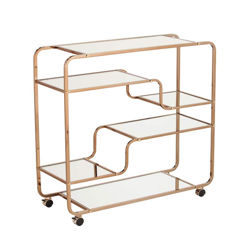 SEI Furniture Stovring Champagne Gold Mirrored Bar Cart