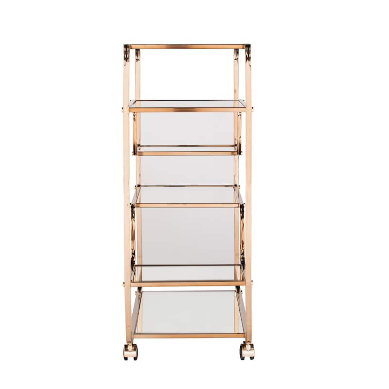 SEI Furniture Stovring Champagne Gold Mirrored Bar Cart