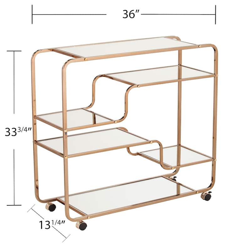SEI Furniture Stovring Champagne Gold Mirrored Bar Cart