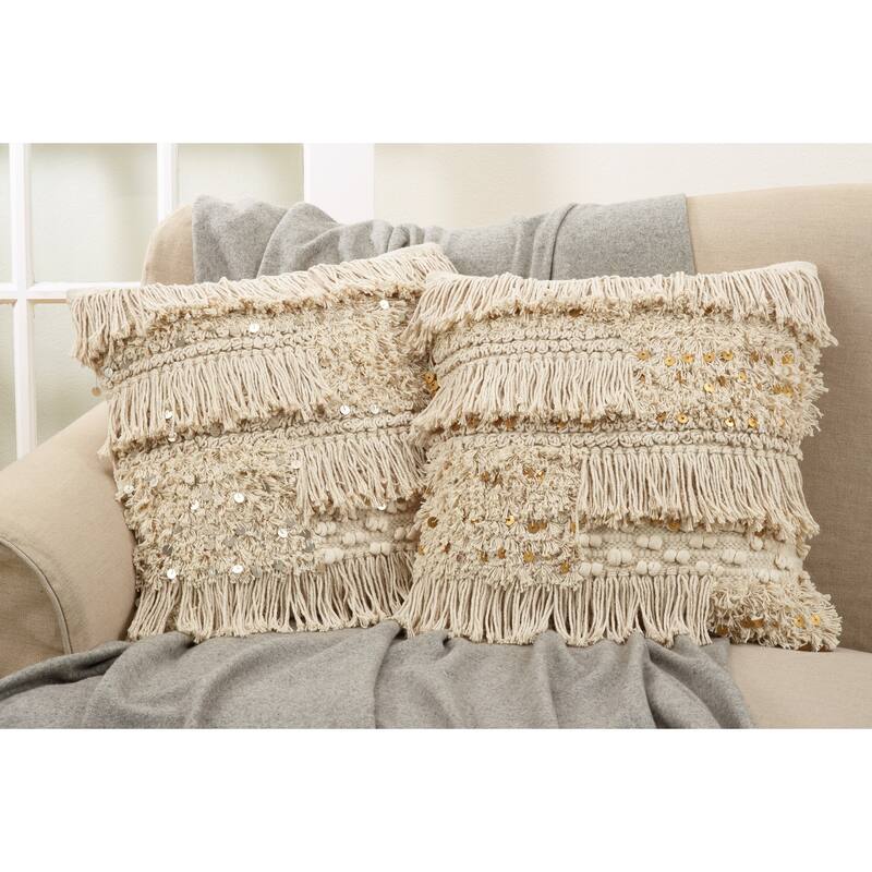 Moroccan Fringe Down Filled Cotton Throw Pillow