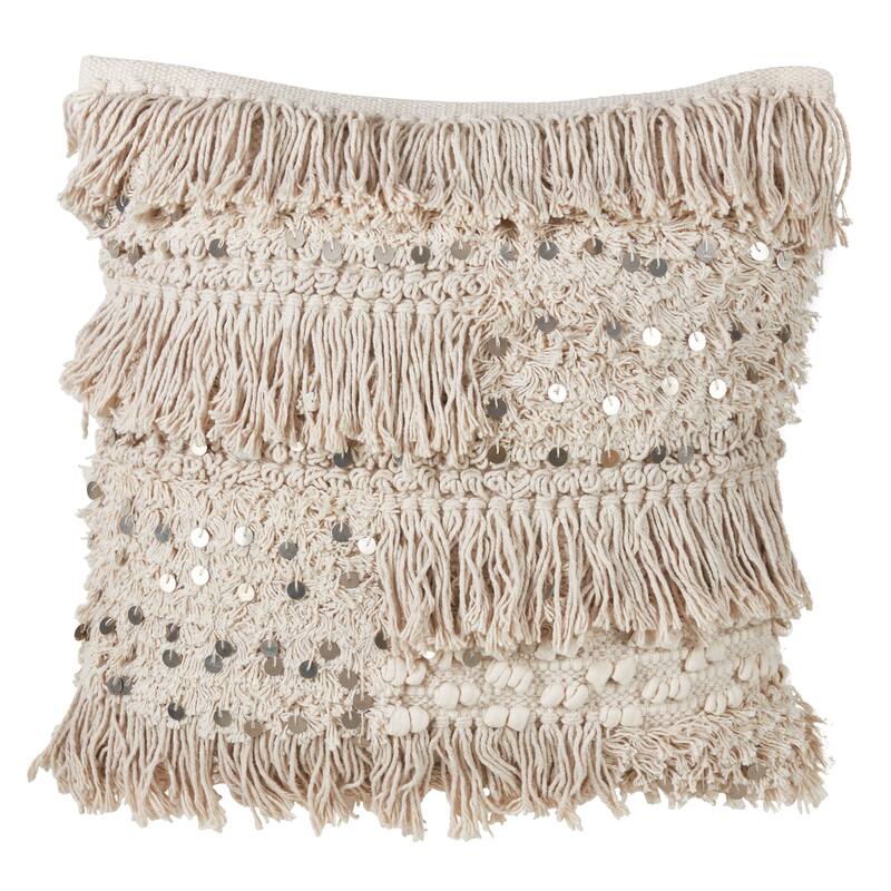 Moroccan Fringe Down Filled Cotton Throw Pillow