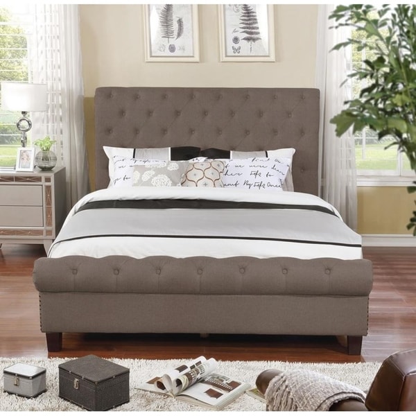 Queen Size Upholstered Rounded Panel Bed Free Shipping Today Queen Size Upholstered Rounded Panel Bed