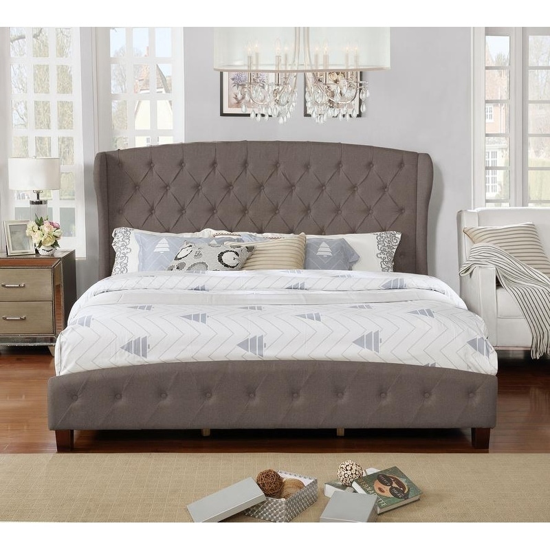 King Size Upholstered Wingback Platform Bed Set, Brown   Overstock 