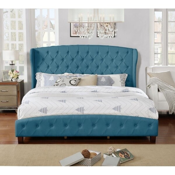 Eastern King Size Upholstered Shelter Bed, Blue - Overstock - 22824941