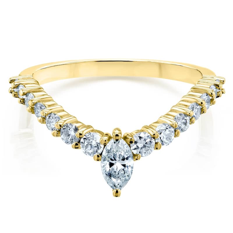 Annello by Kobelli 14k Gold 1/2ct TDW Chevron Marquise Point Diamond Ring Ladies Wedding Band