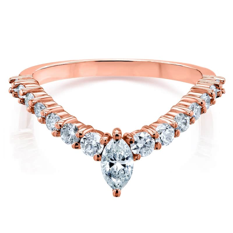 Annello by Kobelli 14k Gold 1/2ct TDW Chevron Marquise Point Diamond Ring Ladies Wedding Band