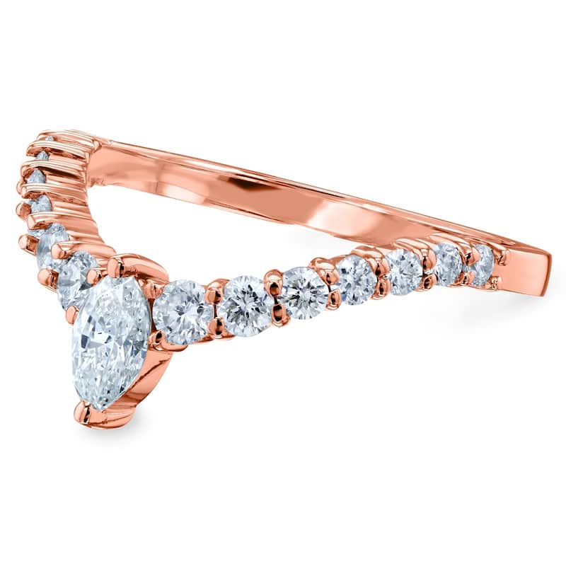 Annello by Kobelli 14k Gold 1/2ct TDW Chevron Marquise Point Diamond Ring Ladies Wedding Band