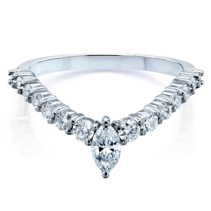 Annello by Kobelli 14k Gold 1/2ct TDW Chevron Marquise Point Diamond Ring Ladies Wedding Band