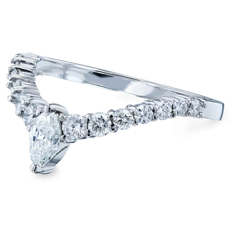 Annello by Kobelli 14k Gold 1/2ct TDW Chevron Marquise Point Diamond Ring Ladies Wedding Band