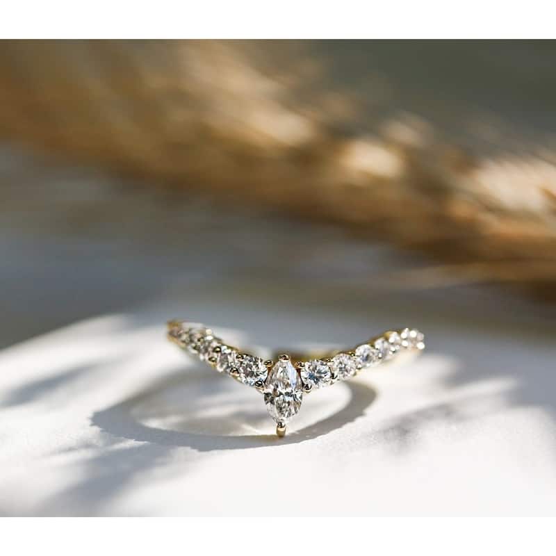 Annello by Kobelli 14k Gold 1/2ct TDW Chevron Marquise Point Diamond Ring Ladies Wedding Band