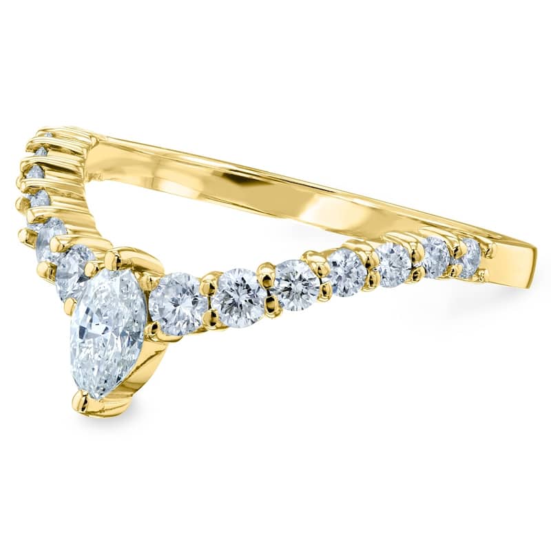 Annello by Kobelli 14k Gold 1/2ct TDW Chevron Marquise Point Diamond Ring Ladies Wedding Band