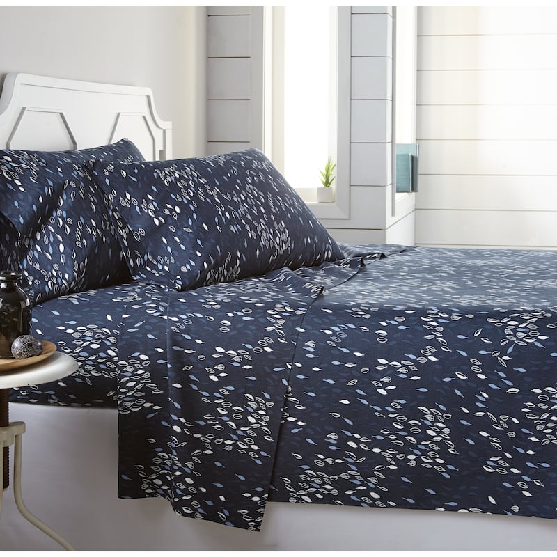 Vilano Choice Ultra-soft Deep Pocket Botanical 4-piece Printed Bed Sheet Set - blue with white and light blue print - California King