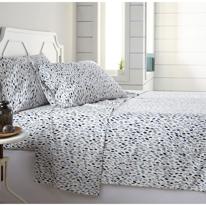 Vilano Choice Ultra-soft Deep Pocket Botanical 4-piece Printed Bed Sheet Set - white with dark and light blue print - Twin XL