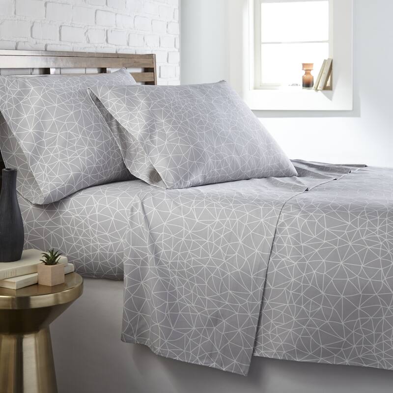 Vilano Choice Ultra-Soft Geometric Maze 4-piece Printed Bed Sheet Set - Grey - Twin