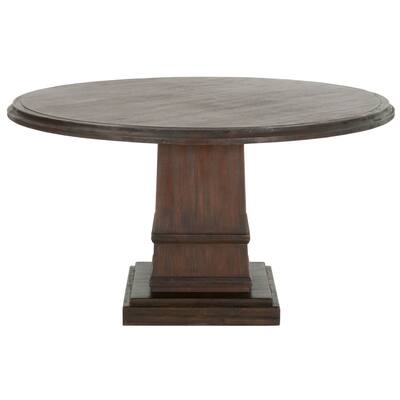 Round Dining Table with Pedestal Base, Rustic Java Brown