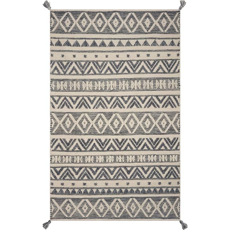 Grey Scandinavian Tribal Hand-woven Jute Rug - 5' x 7' - Slate