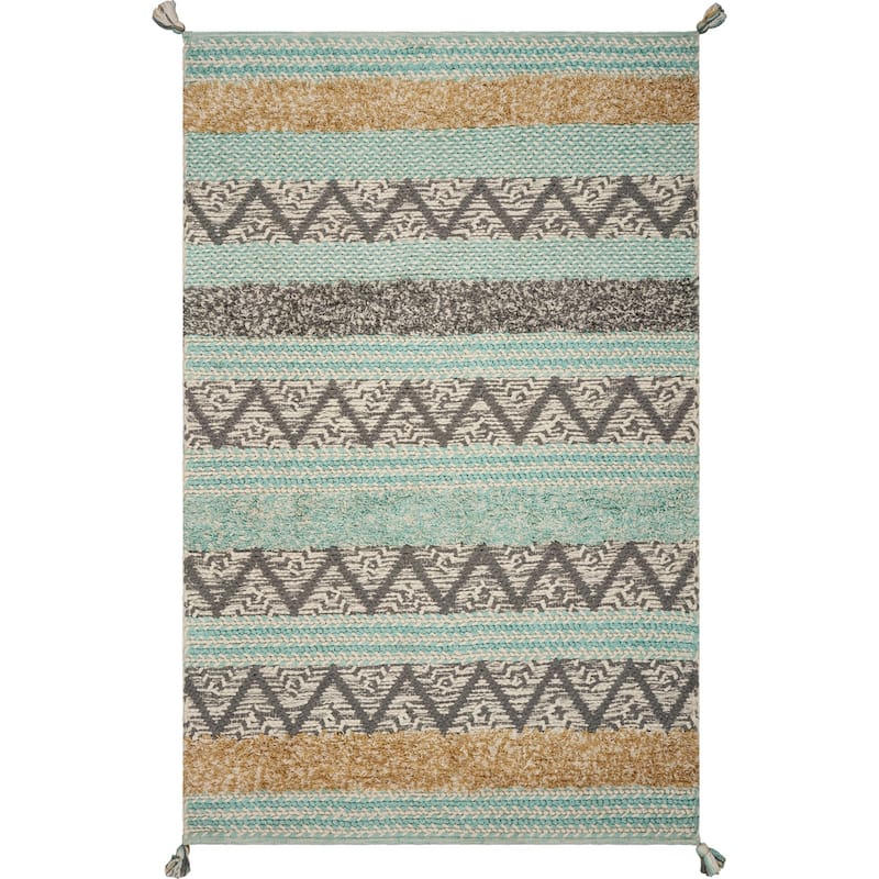 Hermosa Nautical Chevron Hand-tufted Rug - 6' x 9' - Turquoise