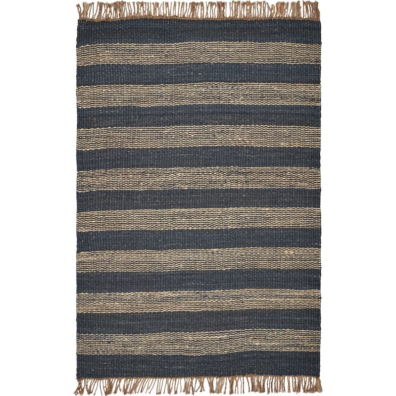 Natural Horizons Casual Striped Hand-woven Jute Rug - 7'6" x 9'6" - Navy