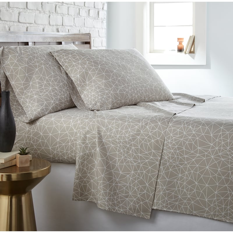 Vilano Choice Ultra-soft 4-piece Printed Bedsheet Set - King - taupe geo maze