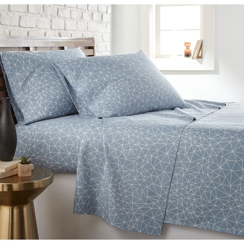 Vilano Choice Ultra-soft 4-piece Printed Bedsheet Set - Full - blue geo maze