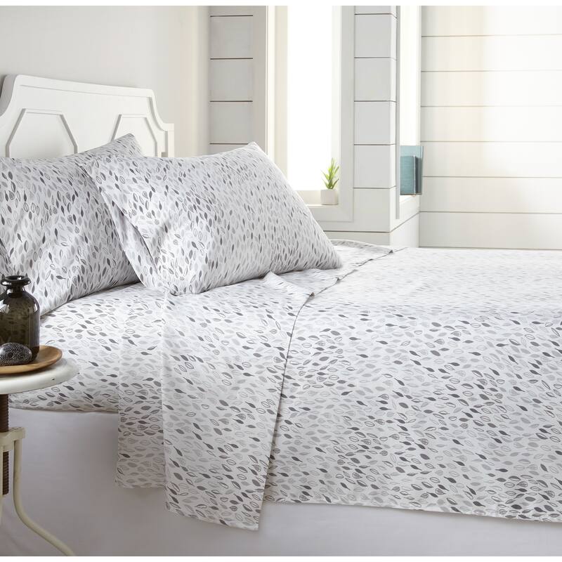 Vilano Choice Ultra-soft 4-piece Printed Bedsheet Set - Full - white/gray botanical print