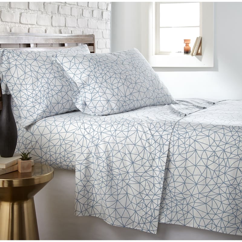 Vilano Choice Ultra-soft 4-piece Printed Bedsheet Set - King - light blue geo maze