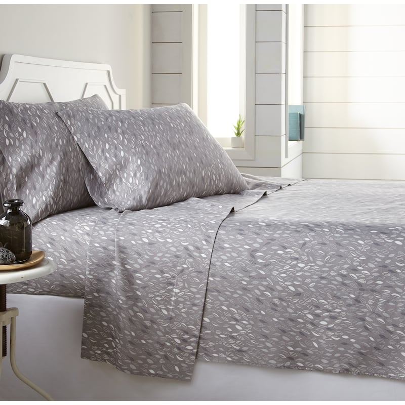 Vilano Choice Ultra-soft 4-piece Printed Bedsheet Set - Queen - gray/white botanical