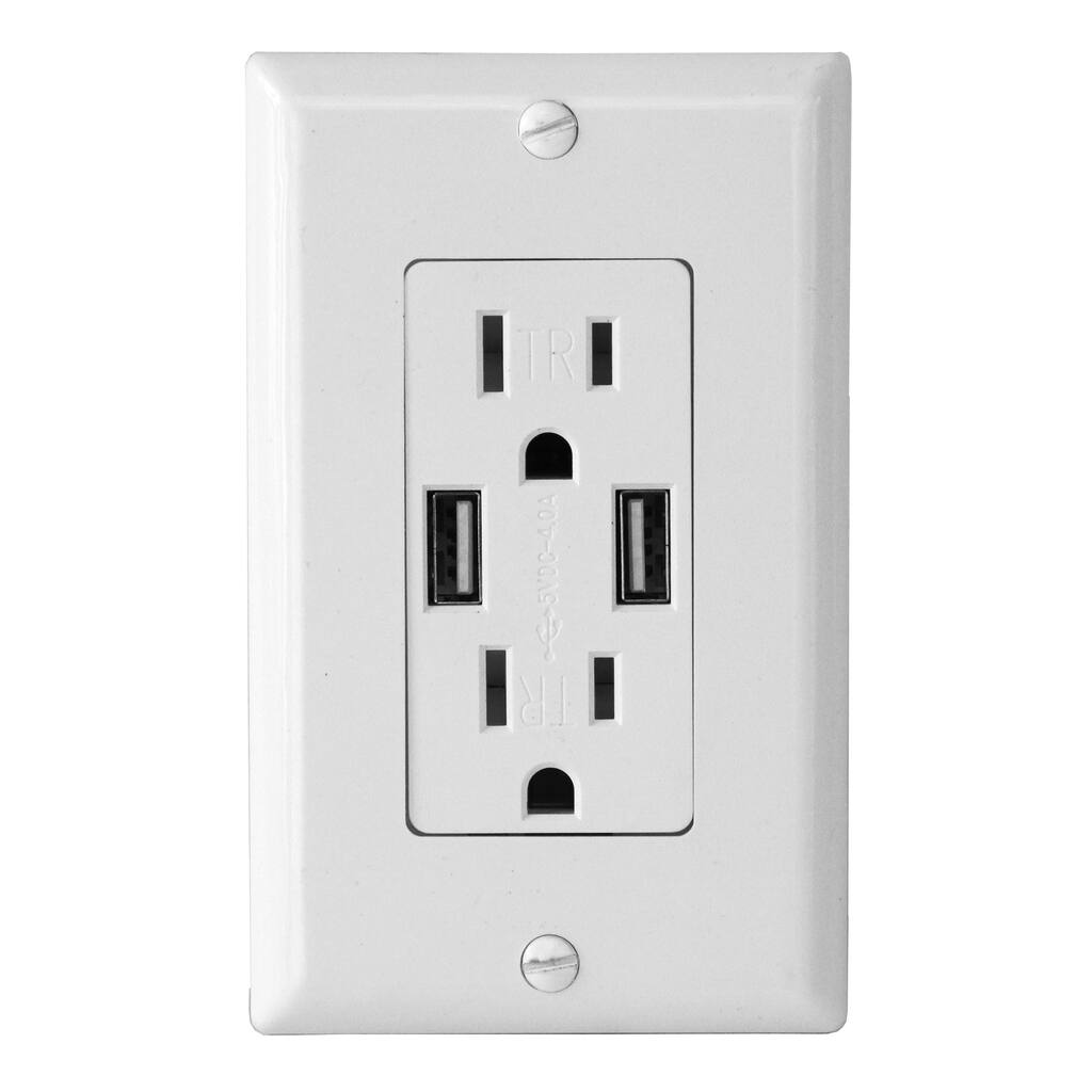 Electric Wall Outlet with USB Charger 4.0A Charging Capability Duplex Receptacle 15A Tamper Resistant Wall socket plate (White)