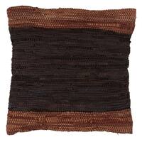 Two-Tone Leather Chindi Down Filled Throw Pillow