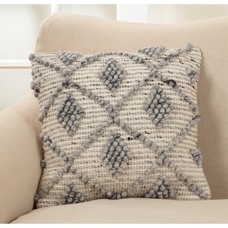 Wool Blend Down Filled Throw Pillow With Knotted Diamond Design