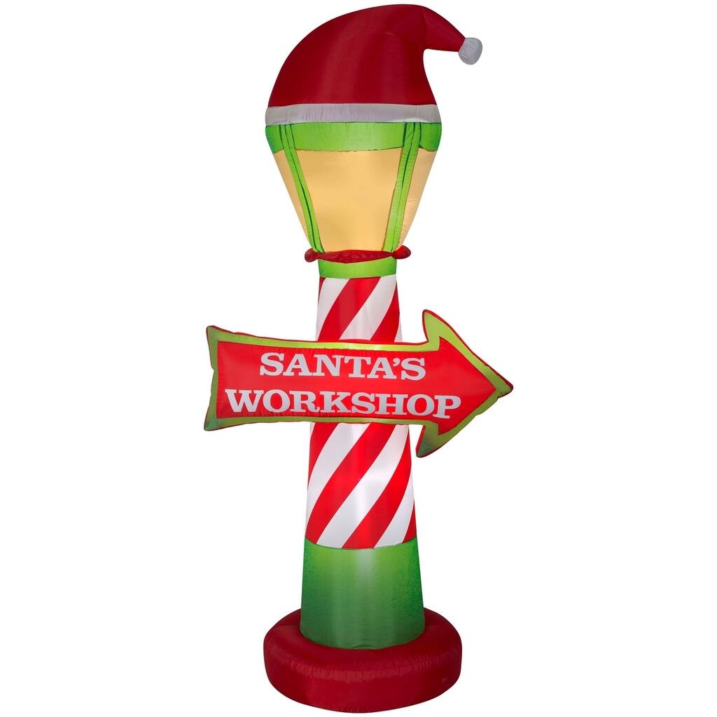 Christmas Airblown Inflatables Santa's Workshop Lamp Post and Sign