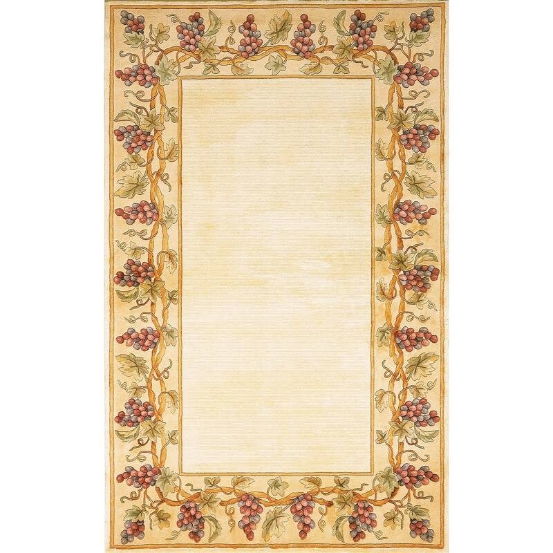 KAS Emerald Ivory Grapes Border Hand-tufted Wool Rug - 9'3" x 13'3" - Ivory