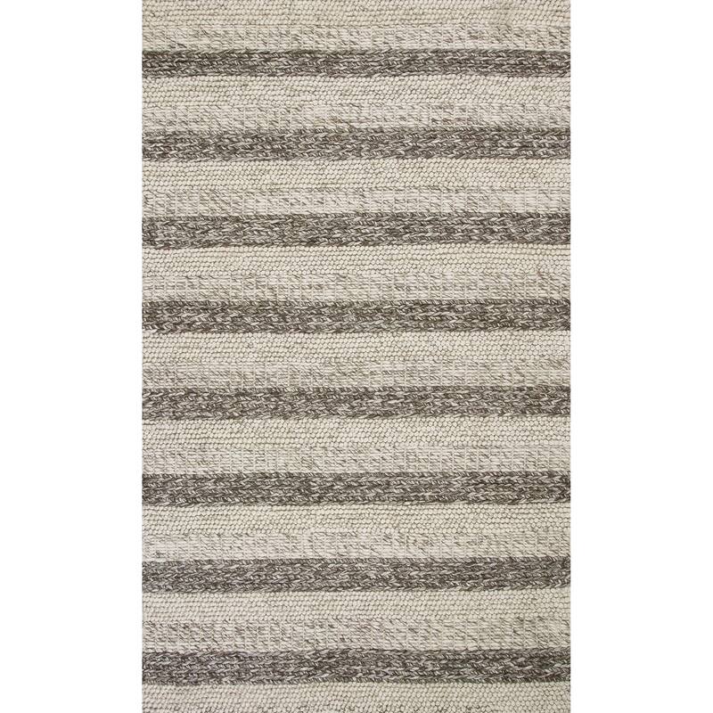 Domani Cloud White / Grey Textured Stripe Hand-Woven Wool Rug