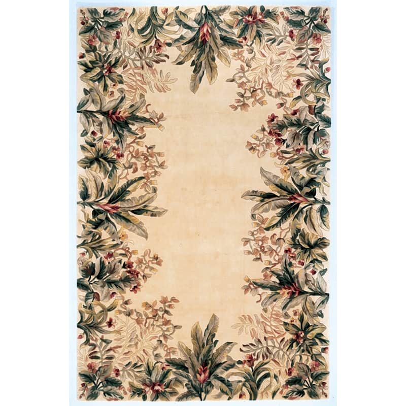 KAS Emerald Hand-tufted Wool Tropical Border Area Rug
