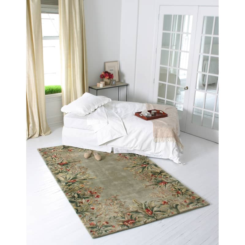 KAS Emerald Hand-tufted Wool Tropical Border Area Rug