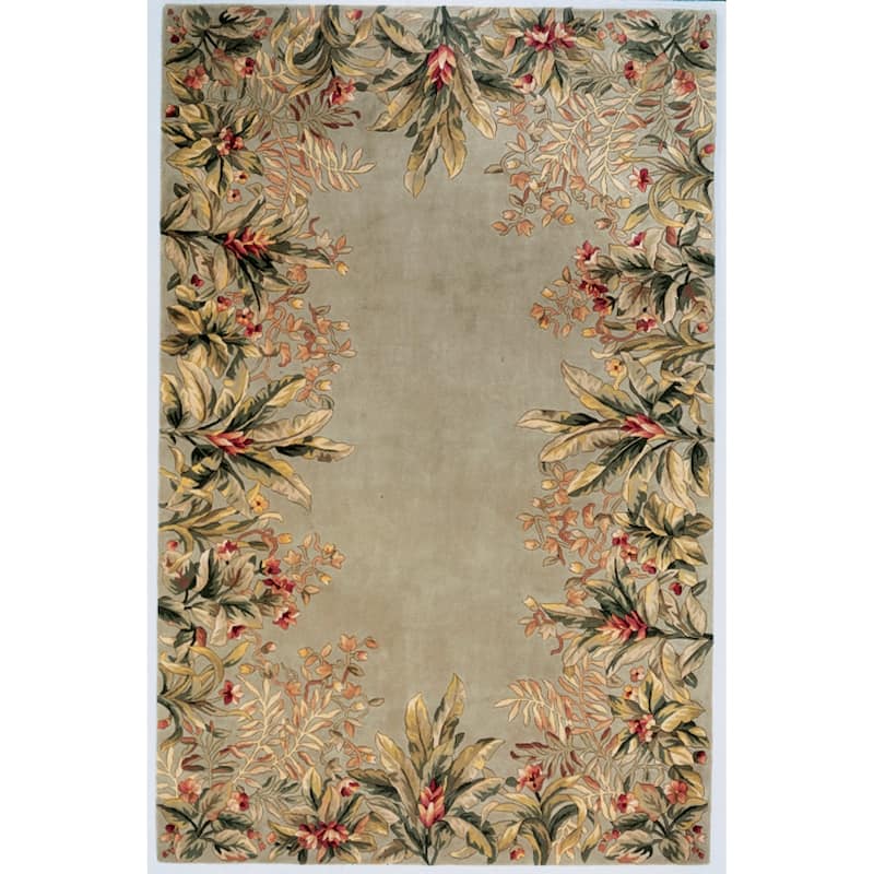 KAS Emerald Hand-tufted Wool Tropical Border Area Rug