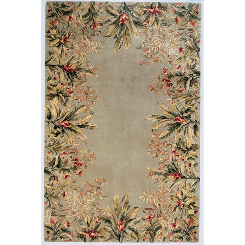 KAS Emerald Hand-tufted Wool Tropical Border Area Rug