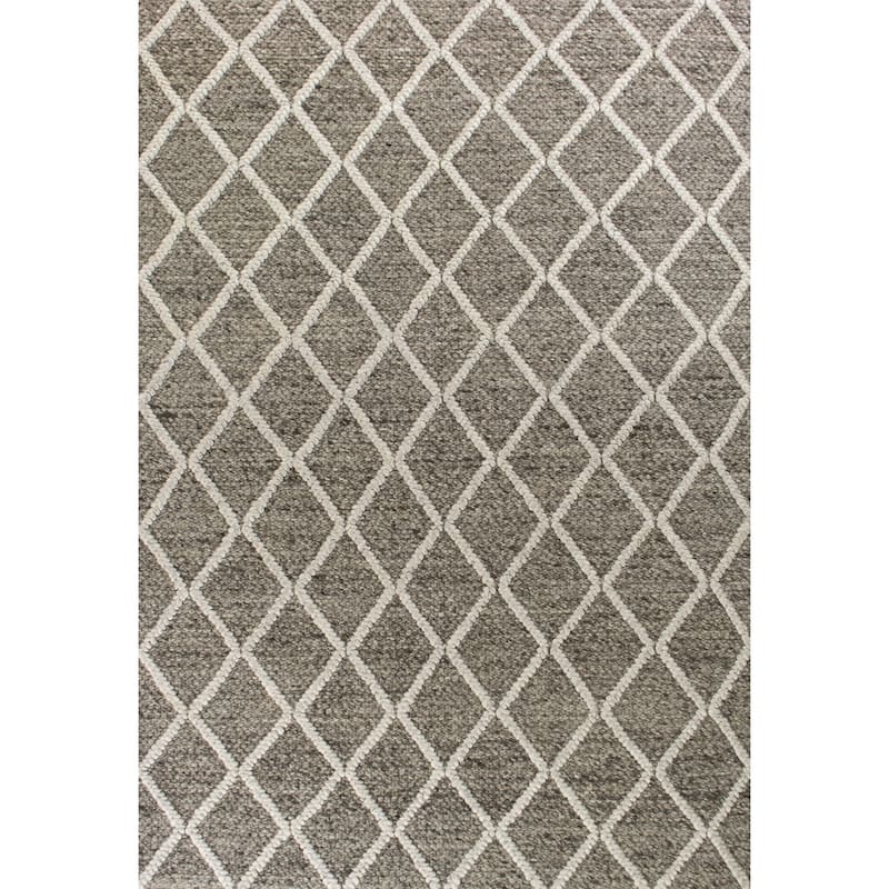 Domani Clouds Diamond Trellis Hand-woven Wool Rug - 9' x 13' - Grey / Taupe