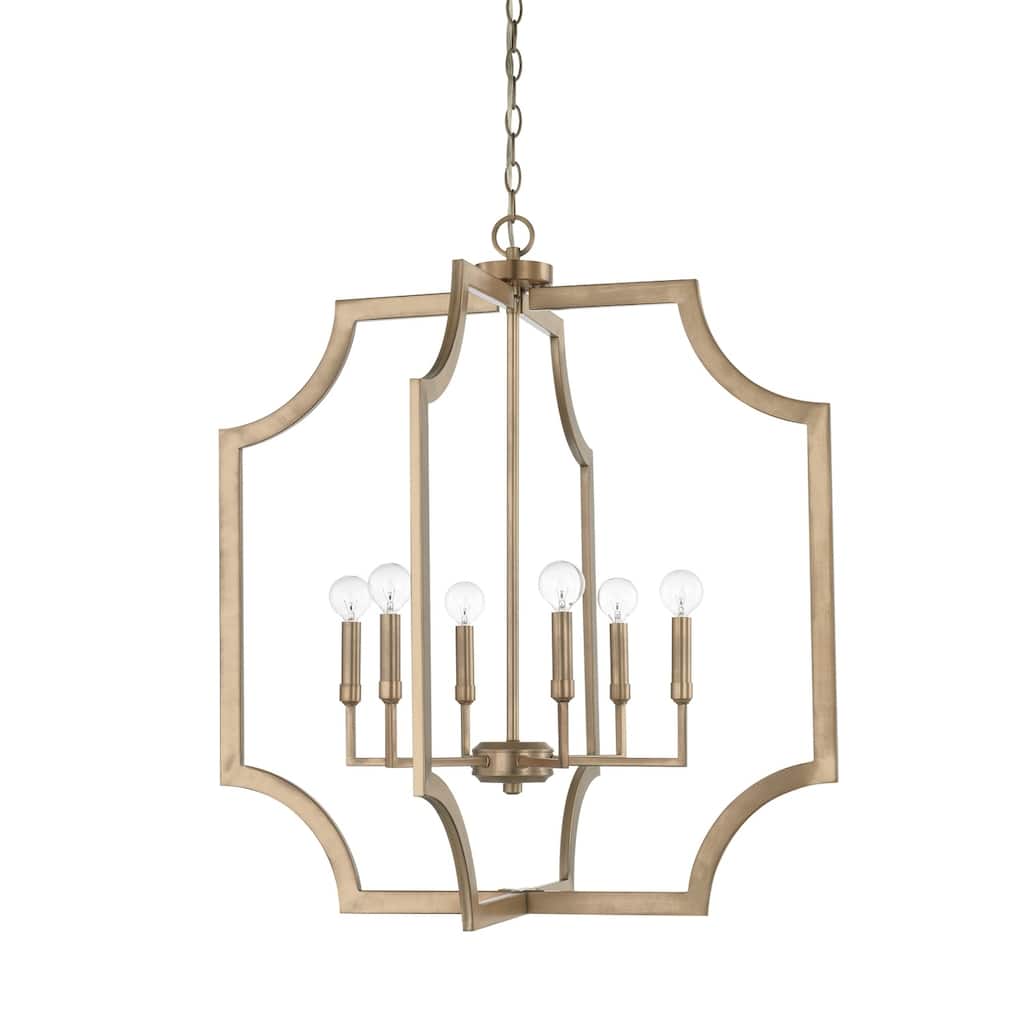 Contemporary 6-light Aged Brass Foyer Fixture - Aged Brass