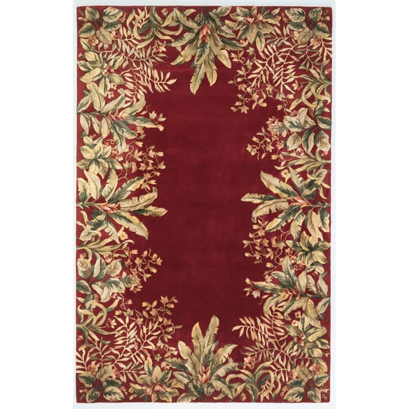KAS Emerald Hand-tufted Wool Tropical Border Area Rug - 9'3" x 13'3" - Ruby