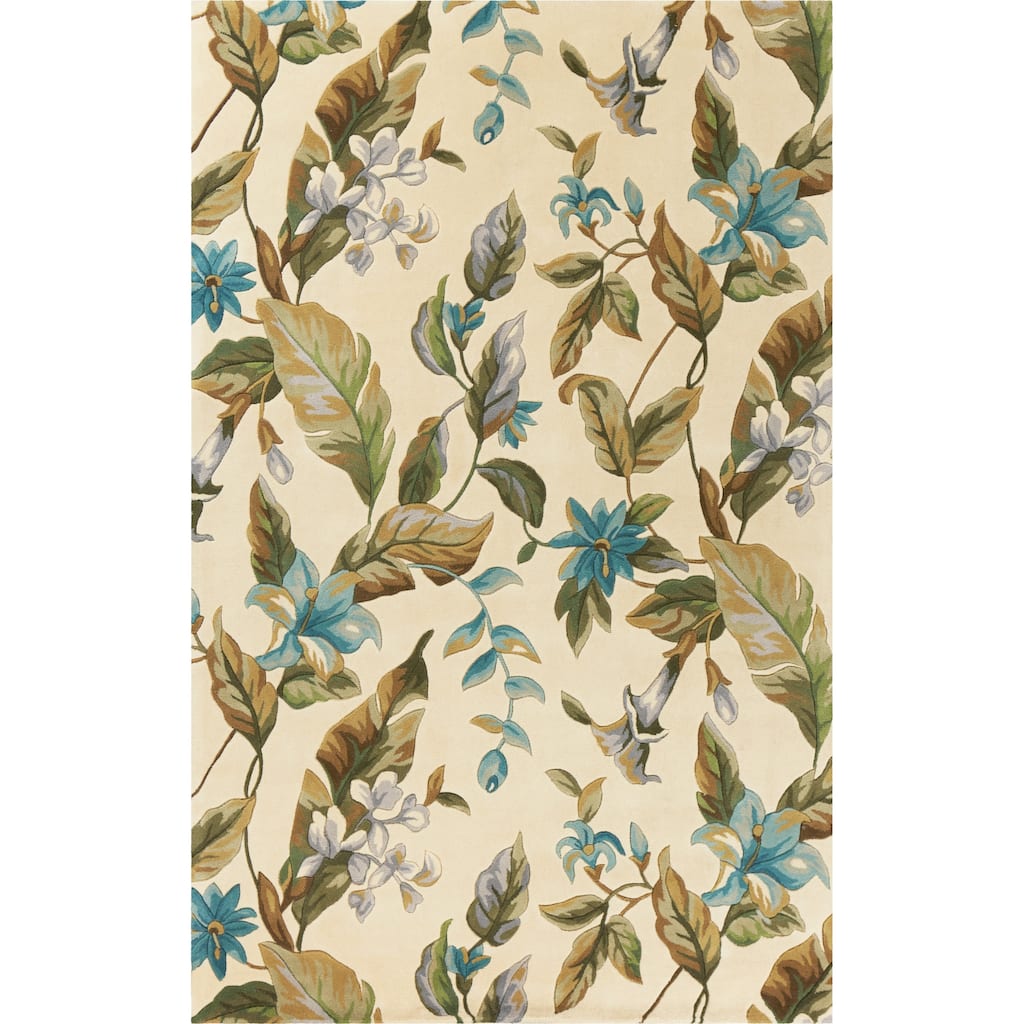 KAS Catalina Ivory/Teal Botanics Hand-tufted Wool Rug