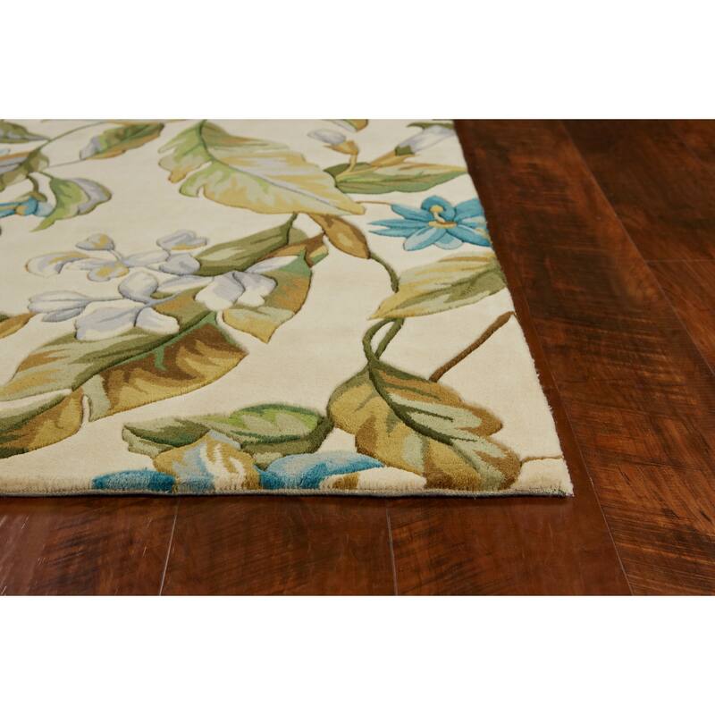 KAS Catalina Ivory/Teal Botanics Hand-tufted Wool Rug