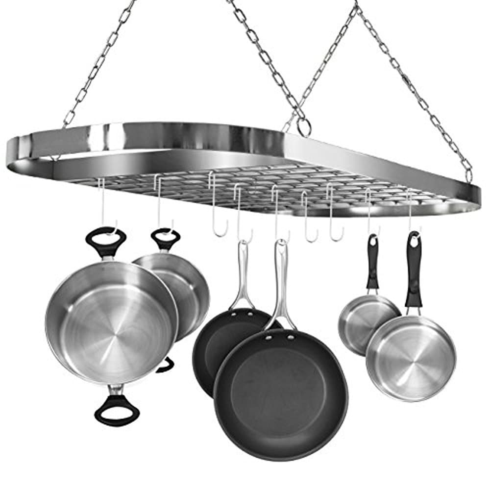 Ceiling Mounted Pot Rack With Hooks Chrome
