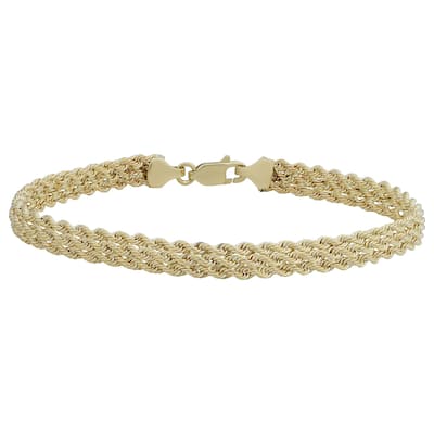 10k Yellow Gold Triple Row Semi-solid Rope Bracelet (7.5 inches)