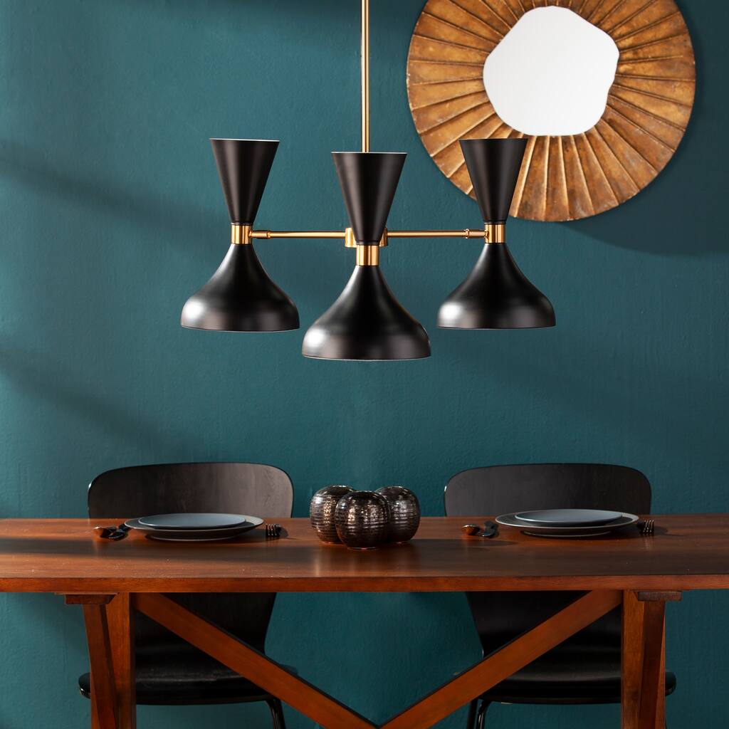 SEI Furniture Ozna 3-Light Antique Brass Black Pendant Light